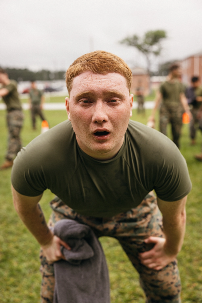 A U.S. Marine after OC spray exposure during training. Pepper spray’s inflammatory effects cause intense burning, eye closure, and discomfort without lasting harm
