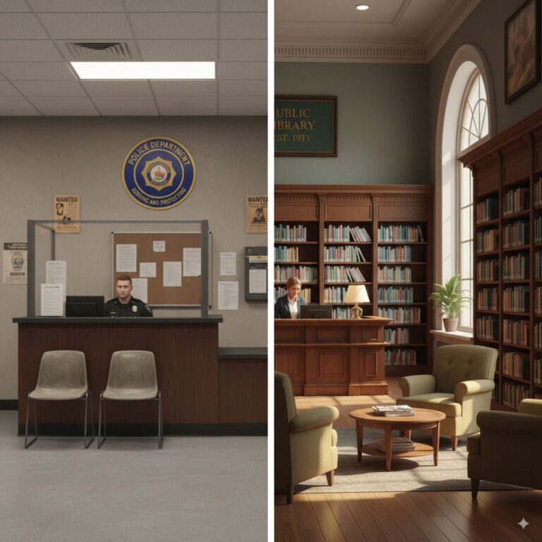 A Police station and library lobby split for 1st amendment auditing
