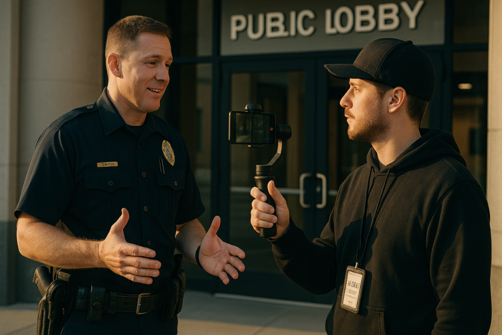 A police officer descalating with a 1st Amendment Auditor